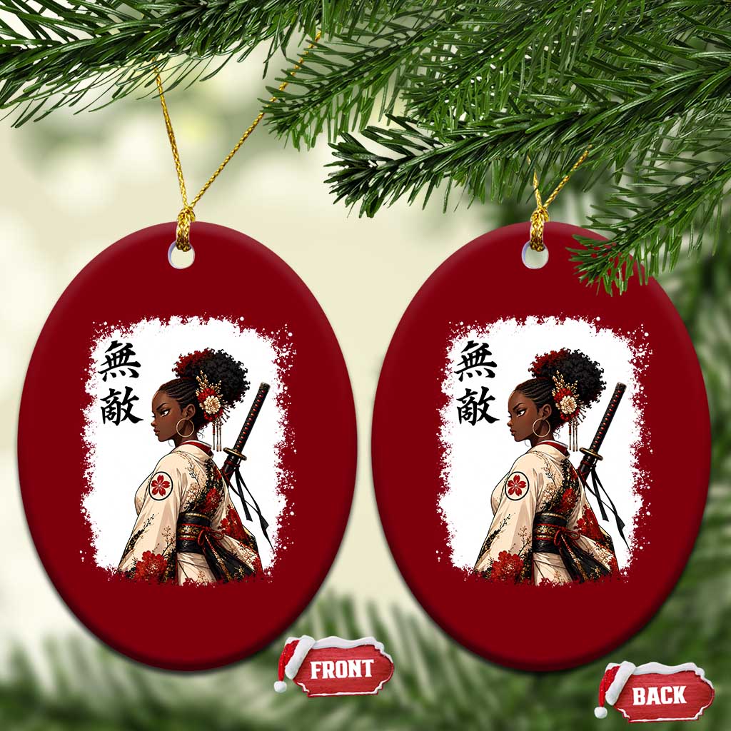 Afro African Pride Samurai Black Girl Ceramic Ornament Vintage Japanese Sumie Katana Graphic