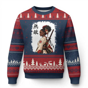 Afro African Pride Samurai Black Girl Ugly Christmas Sweater Vintage Japanese Sumie Katana Graphic