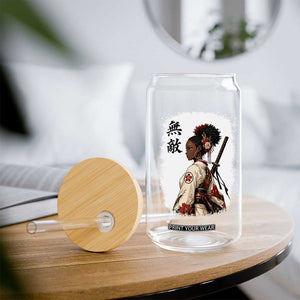 Afro African Pride Samurai Black Girl Glass Can Vintage Japanese Sumie Katana Graphic