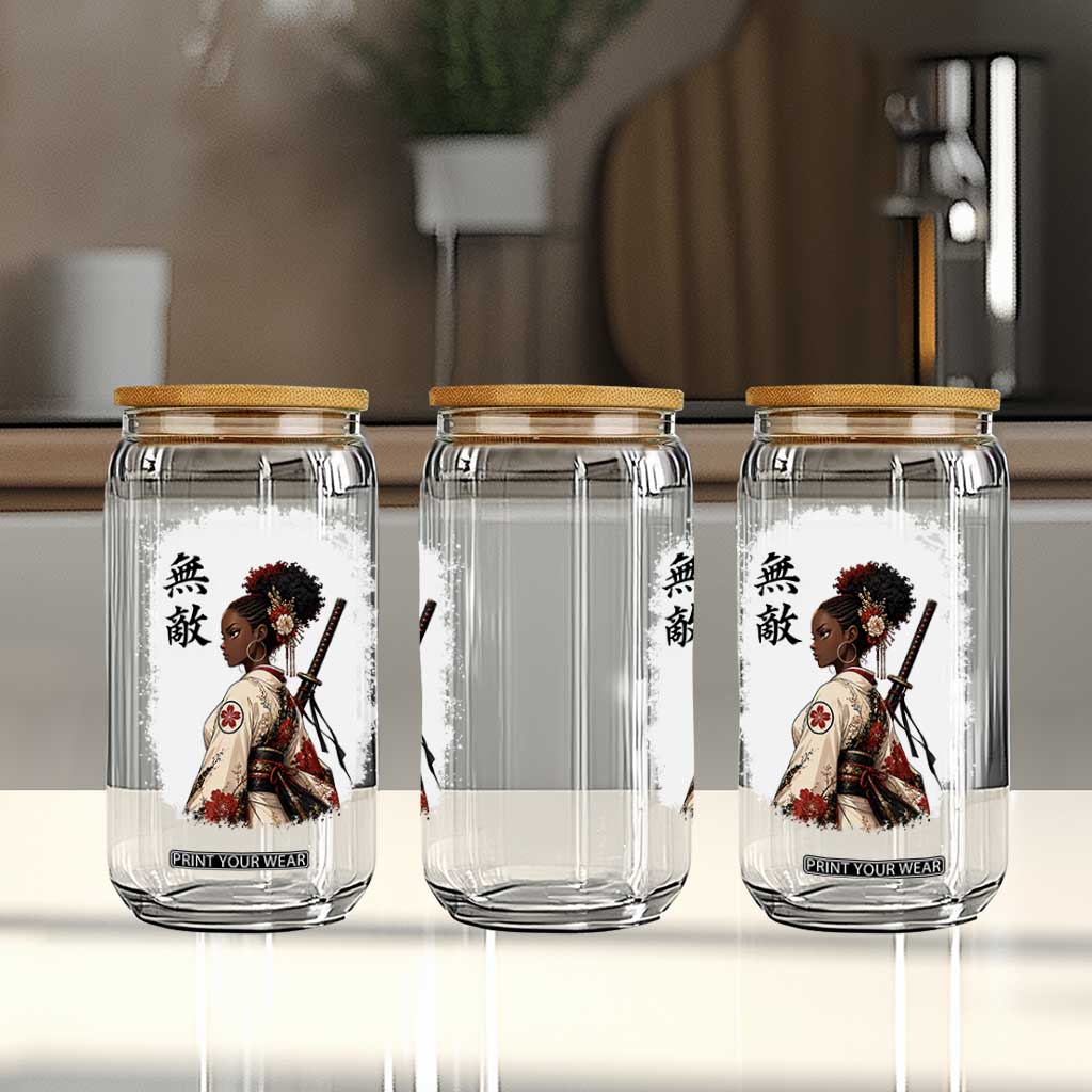 Afro African Pride Samurai Black Girl Glass Can Vintage Japanese Sumie Katana Graphic