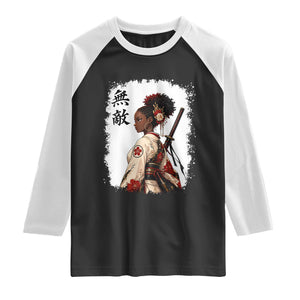 Afro African Pride Samurai Black Girl Raglan Shirt Vintage Japanese Sumie Katana Graphic