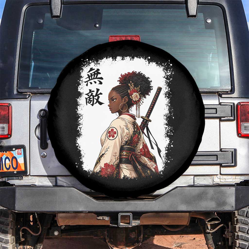 Afro African Pride Samurai Black Girl Spare Tire Cover Vintage Japanese Sumie Katana Graphic