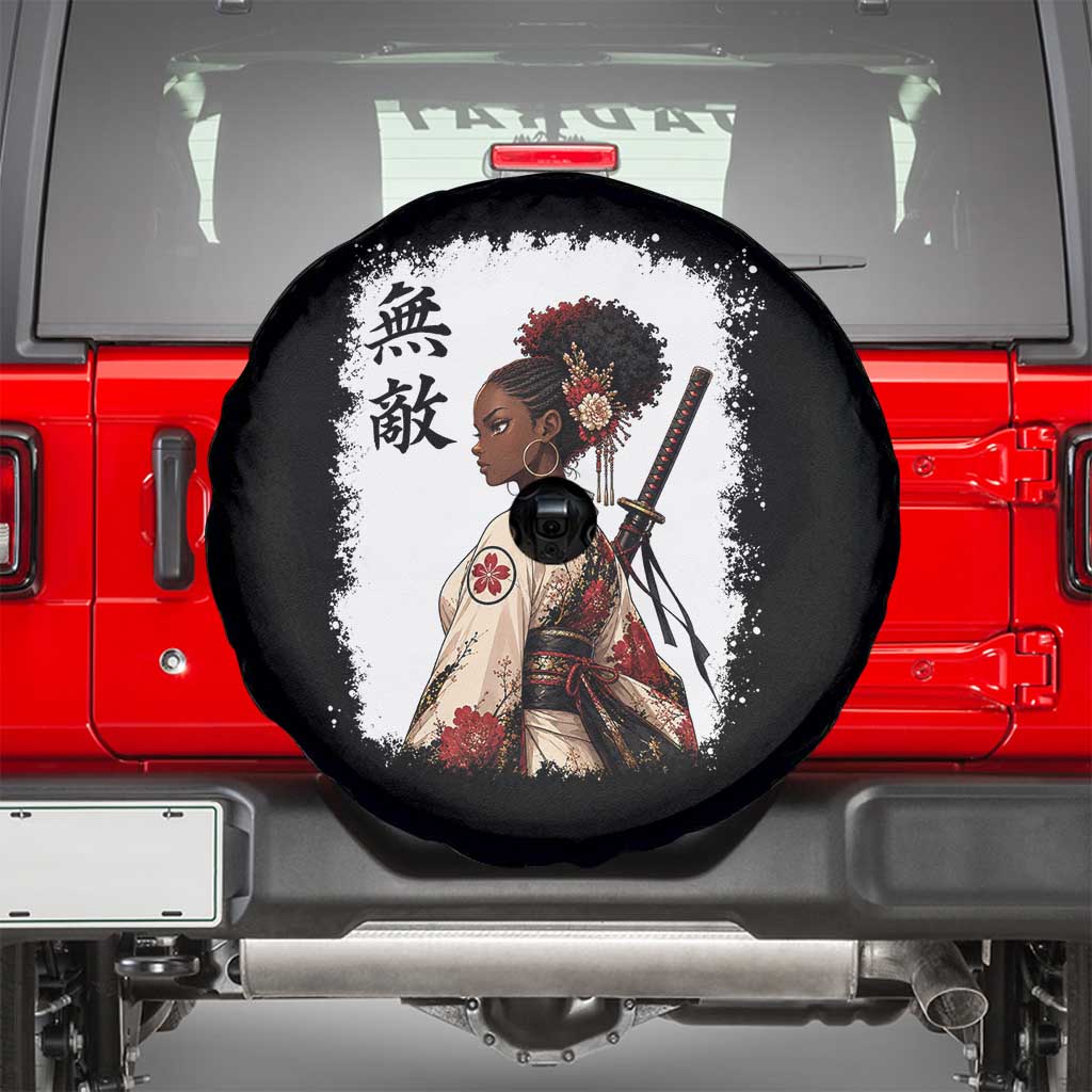 Afro African Pride Samurai Black Girl Spare Tire Cover Vintage Japanese Sumie Katana Graphic