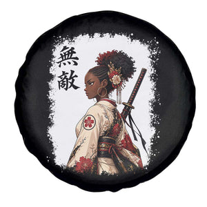 Afro African Pride Samurai Black Girl Spare Tire Cover Vintage Japanese Sumie Katana Graphic