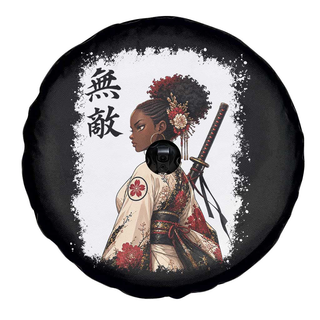 Afro African Pride Samurai Black Girl Spare Tire Cover Vintage Japanese Sumie Katana Graphic