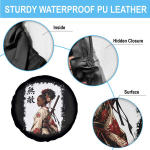 Afro African Pride Samurai Black Girl Spare Tire Cover Vintage Japanese Sumie Katana Graphic