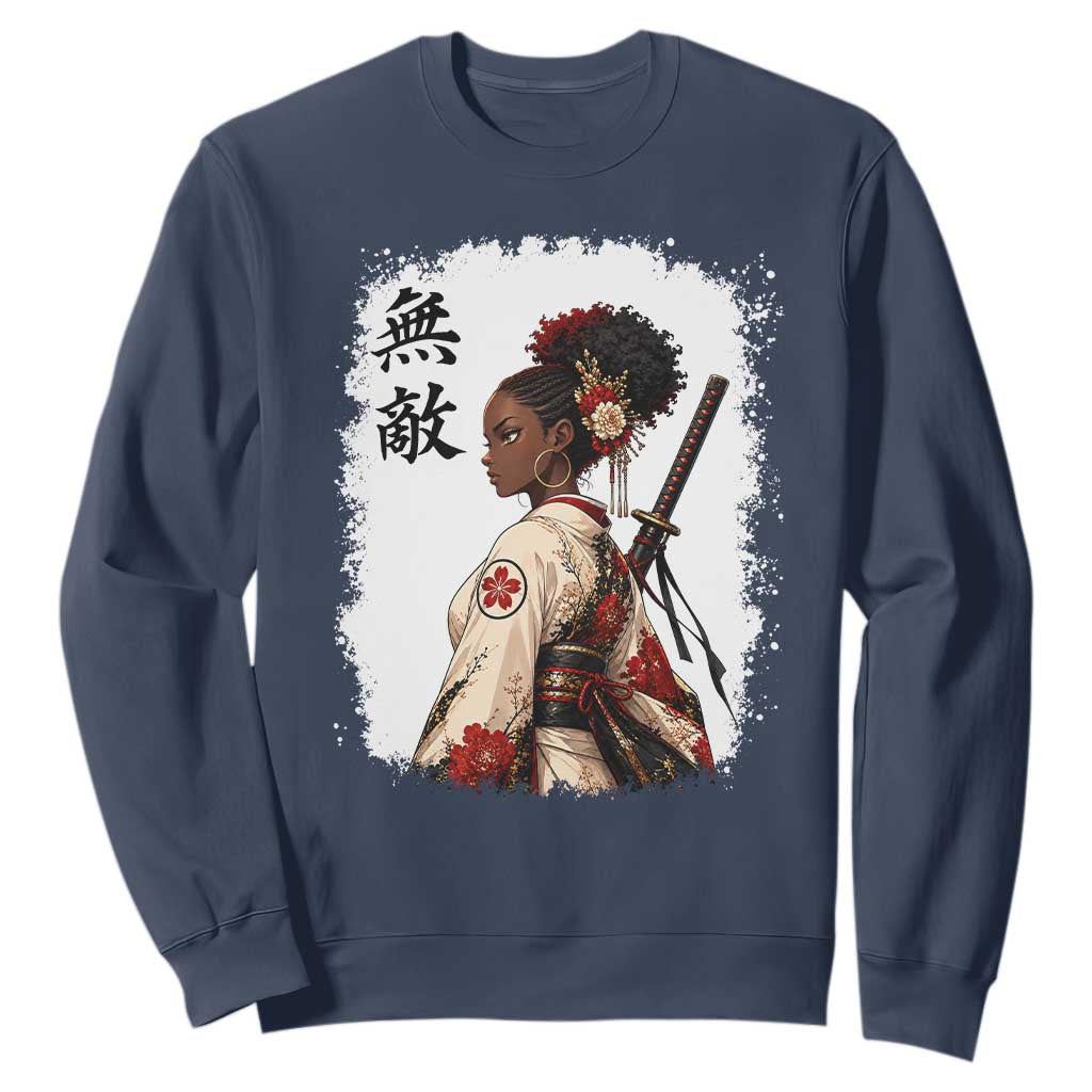 Afro African Pride Samurai Black Girl Sweatshirt Vintage Japanese Sumie Katana Graphic