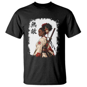 Afro African Pride Samurai Black Girl T Shirt Vintage Japanese Sumie Katana Graphic