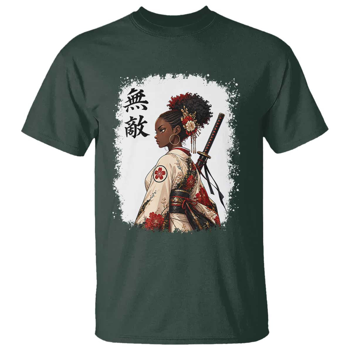 Afro African Pride Samurai Black Girl T Shirt Vintage Japanese Sumie Katana Graphic