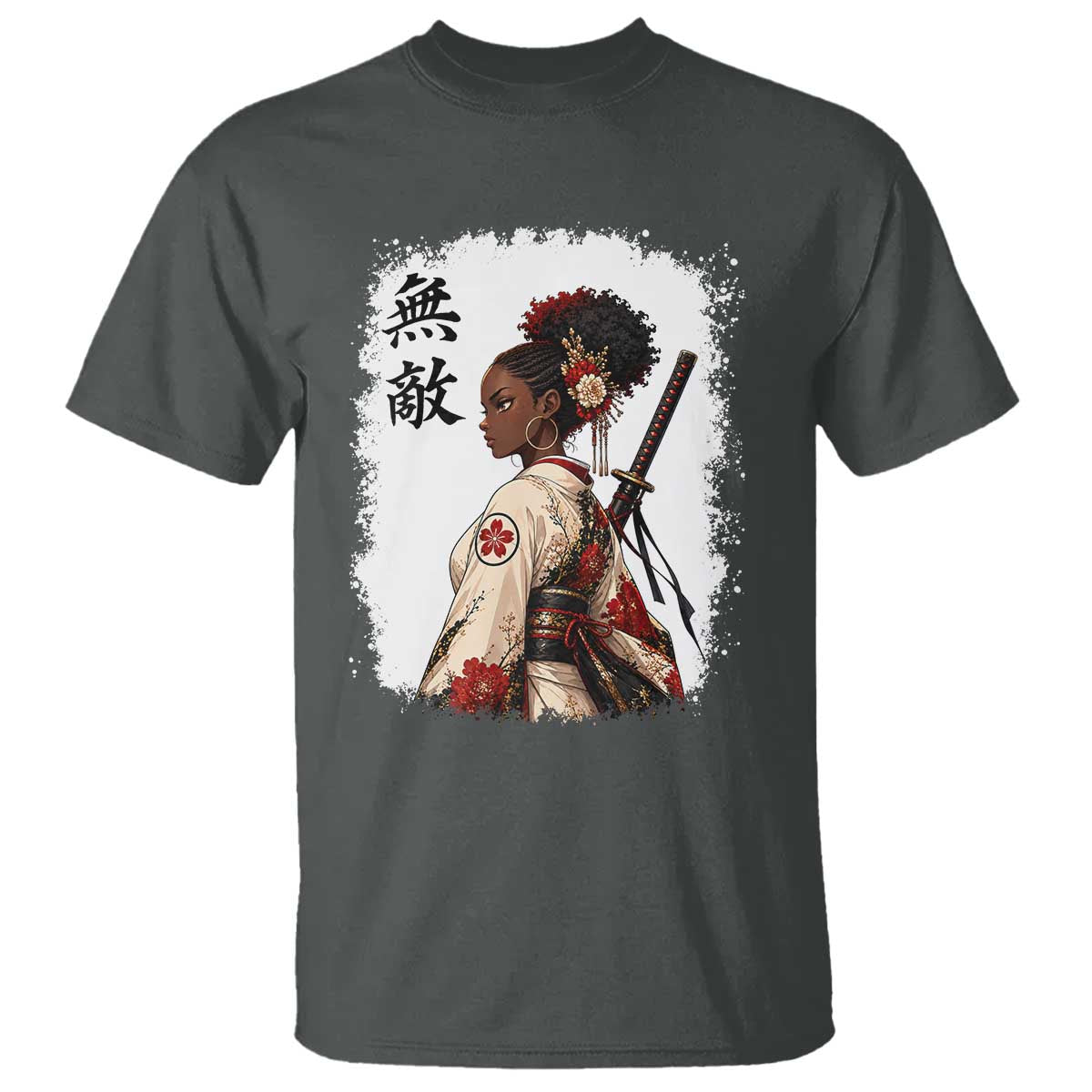 Afro African Pride Samurai Black Girl T Shirt Vintage Japanese Sumie Katana Graphic