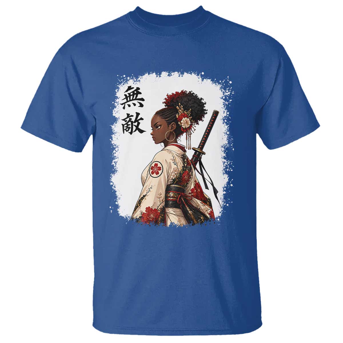 Afro African Pride Samurai Black Girl T Shirt Vintage Japanese Sumie Katana Graphic