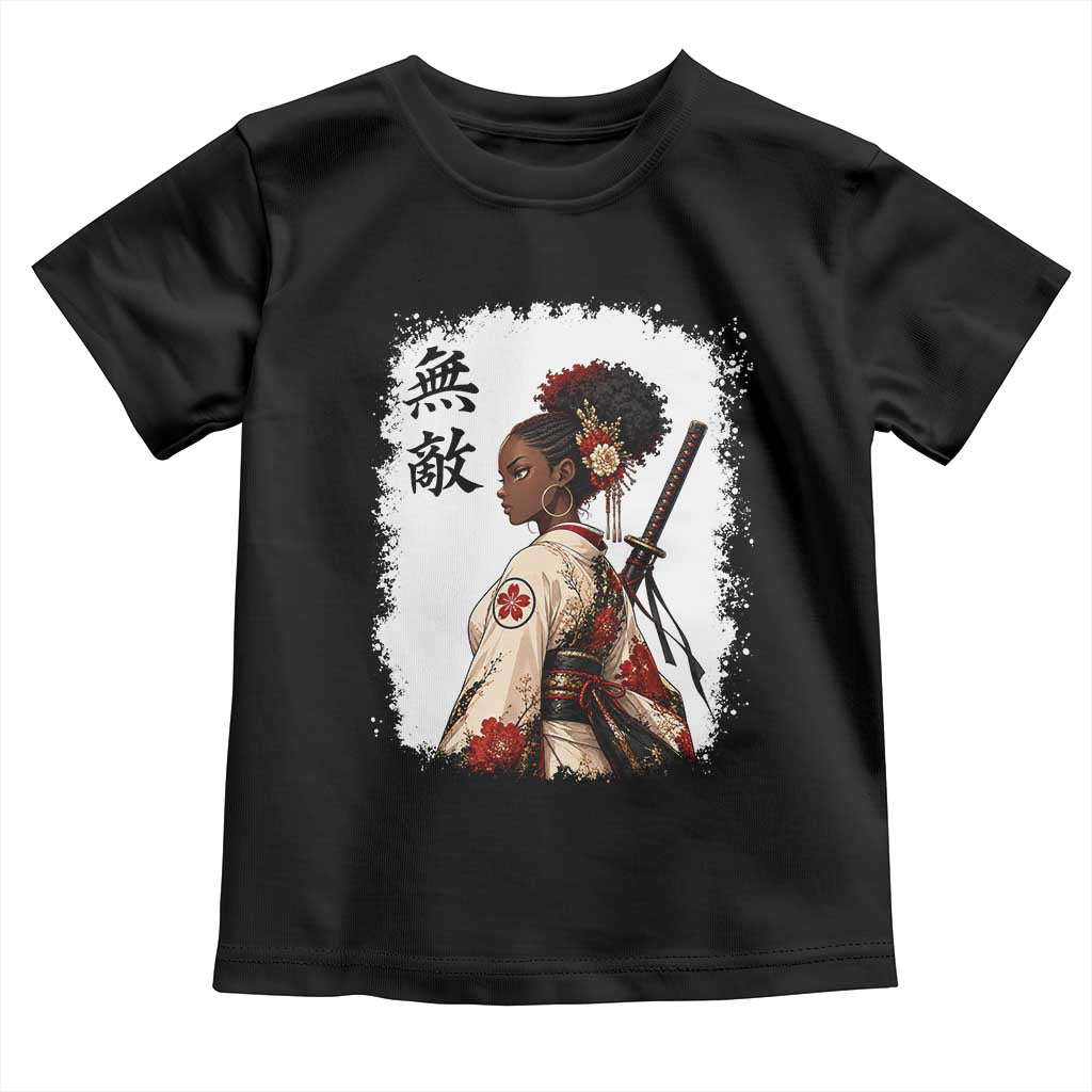 Afro African Pride Samurai Black Girl Toddler T Shirt Vintage Japanese Sumie Katana Graphic TS12 Black Print Your Wear