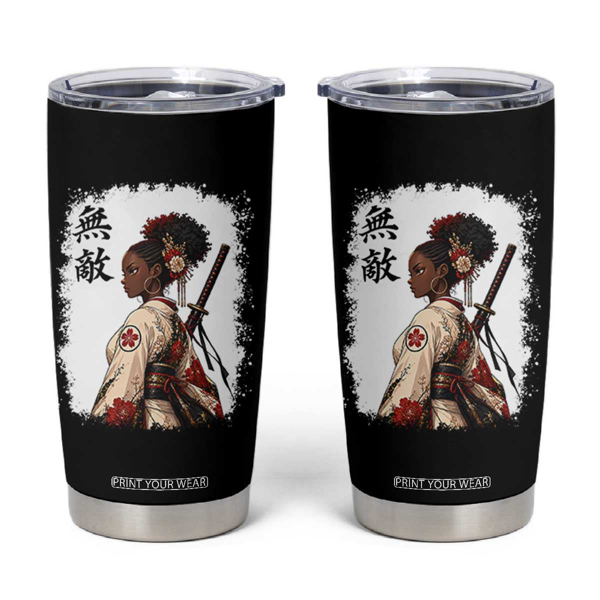 Afro African Pride Samurai Black Girl Tumbler Cup Vintage Japanese Sumie Katana Graphic TS12 Black Print Your Wear