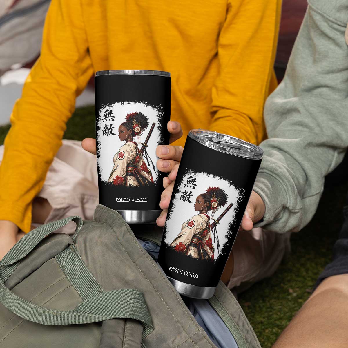Afro African Pride Samurai Black Girl Tumbler Cup Vintage Japanese Sumie Katana Graphic