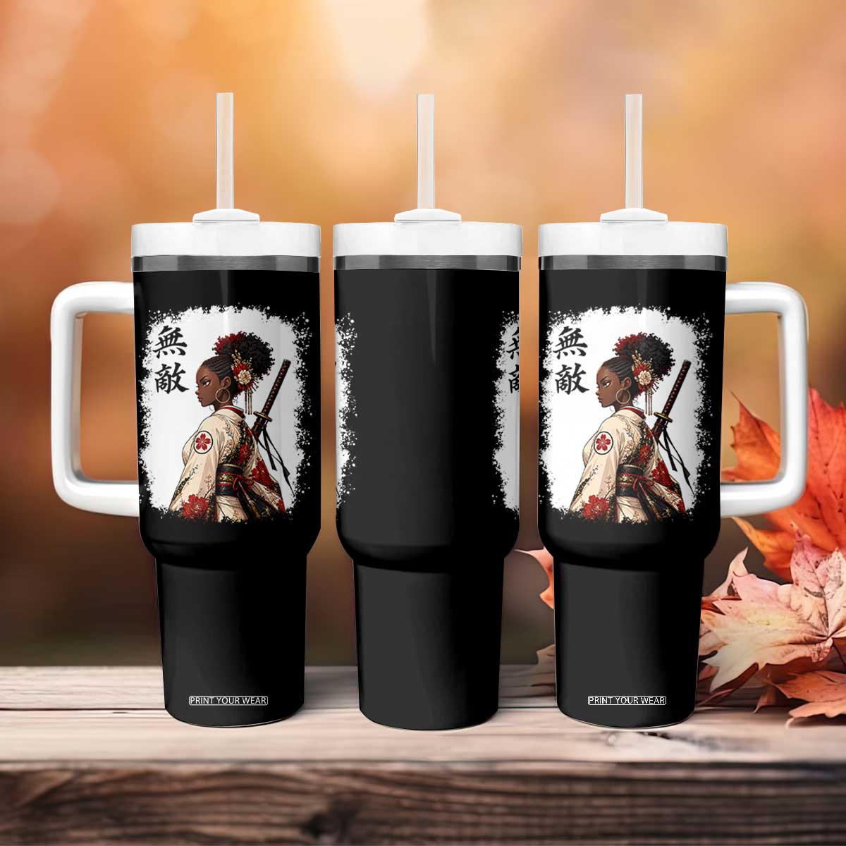 Afro African Pride Samurai Black Girl Tumbler With Handle Vintage Japanese Sumie Katana Graphic