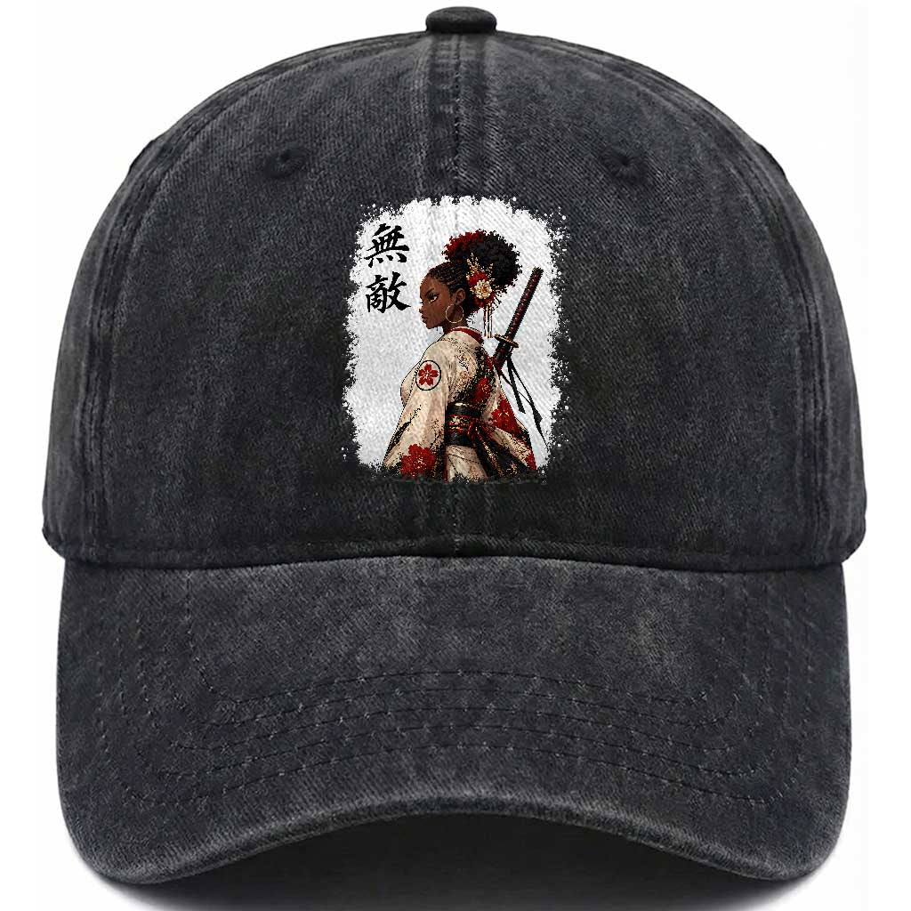 Afro African Pride Samurai Black Girl Washed Cotton Baseball Cap Vintage Japanese Sumie Katana Graphic TS12 Print Your Wear