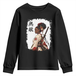Afro African Pride Samurai Black Girl Youth Sweatshirt Vintage Japanese Sumie Katana Graphic