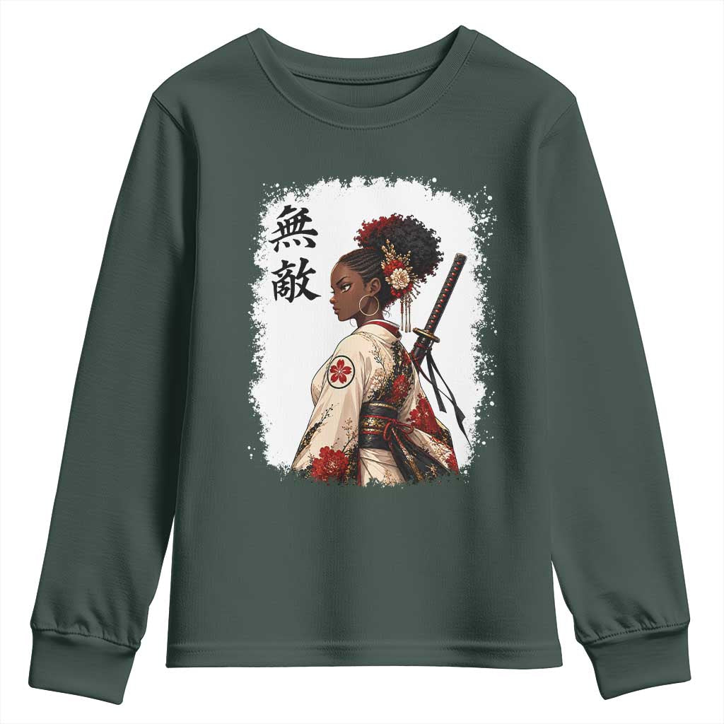 Afro African Pride Samurai Black Girl Youth Sweatshirt Vintage Japanese Sumie Katana Graphic