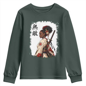 Afro African Pride Samurai Black Girl Youth Sweatshirt Vintage Japanese Sumie Katana Graphic