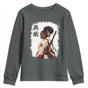 Afro African Pride Samurai Black Girl Youth Sweatshirt Vintage Japanese Sumie Katana Graphic