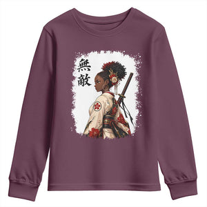 Afro African Pride Samurai Black Girl Youth Sweatshirt Vintage Japanese Sumie Katana Graphic