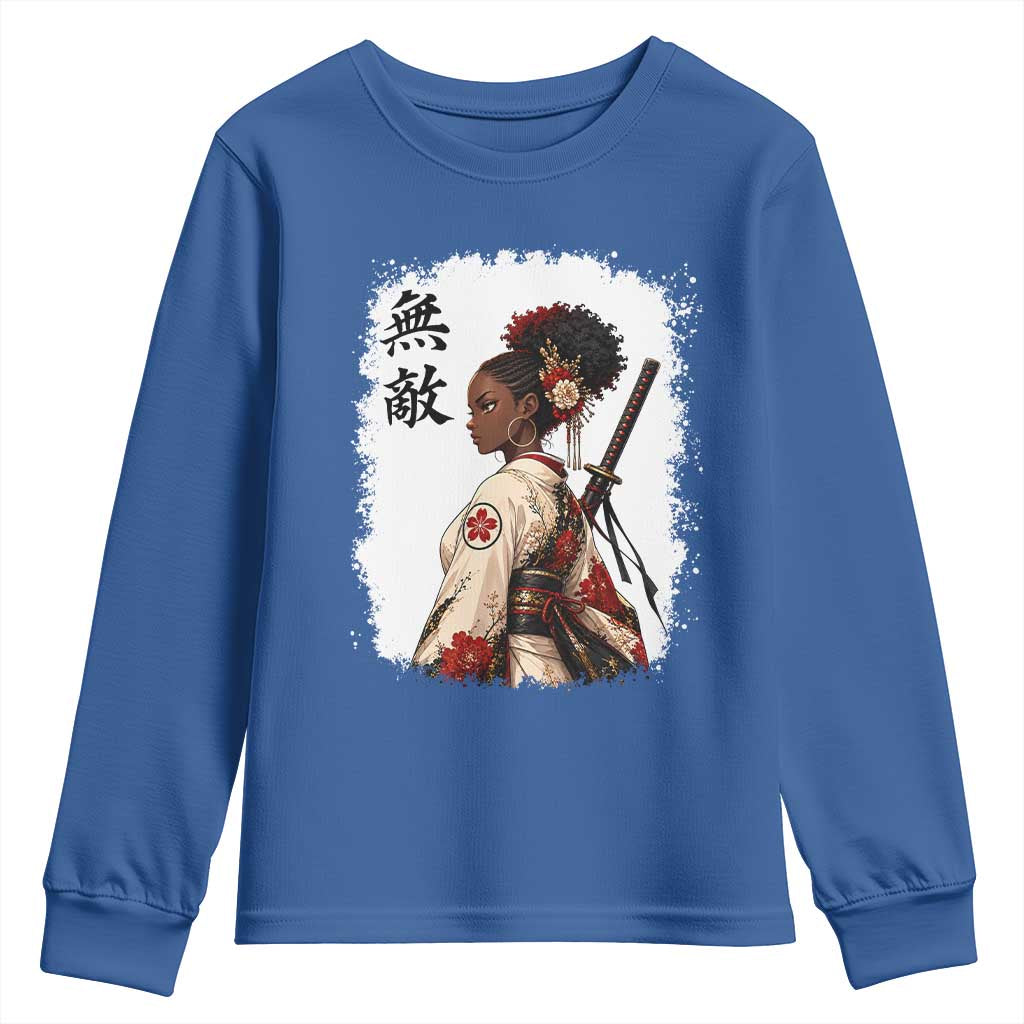 Afro African Pride Samurai Black Girl Youth Sweatshirt Vintage Japanese Sumie Katana Graphic