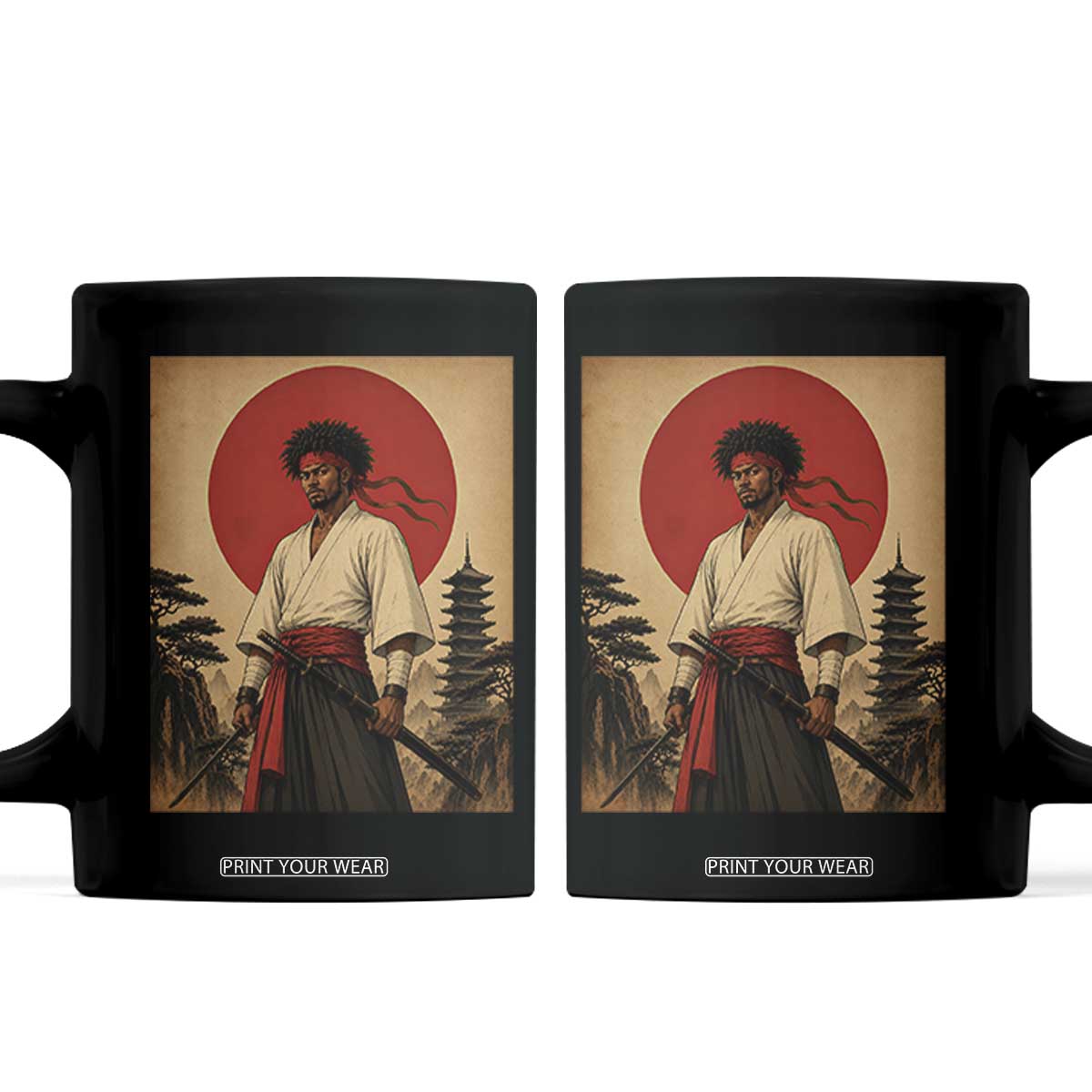 Afro American Samurai Bushido Warrior Coffee Mug Vintage Japanese Ukiyoe Graphic