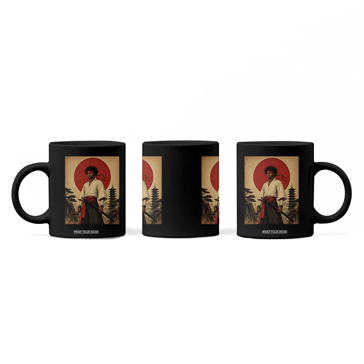 Afro American Samurai Bushido Warrior Coffee Mug Vintage Japanese Ukiyoe Graphic