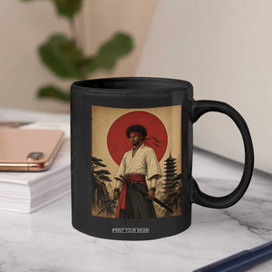 Afro American Samurai Bushido Warrior Coffee Mug Vintage Japanese Ukiyoe Graphic