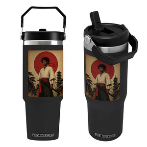 Afro American Samurai Bushido Warrior Flip Straw Tumbler Vintage Japanese Ukiyoe Graphic