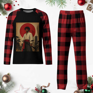 Afro American Samurai Bushido Warrior Plaid Pajama Set Vintage Japanese Ukiyoe Graphic