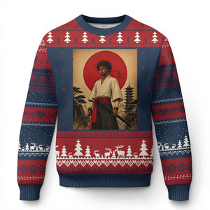 Afro American Samurai Bushido Warrior Ugly Christmas Sweater Vintage Japanese Ukiyoe Graphic