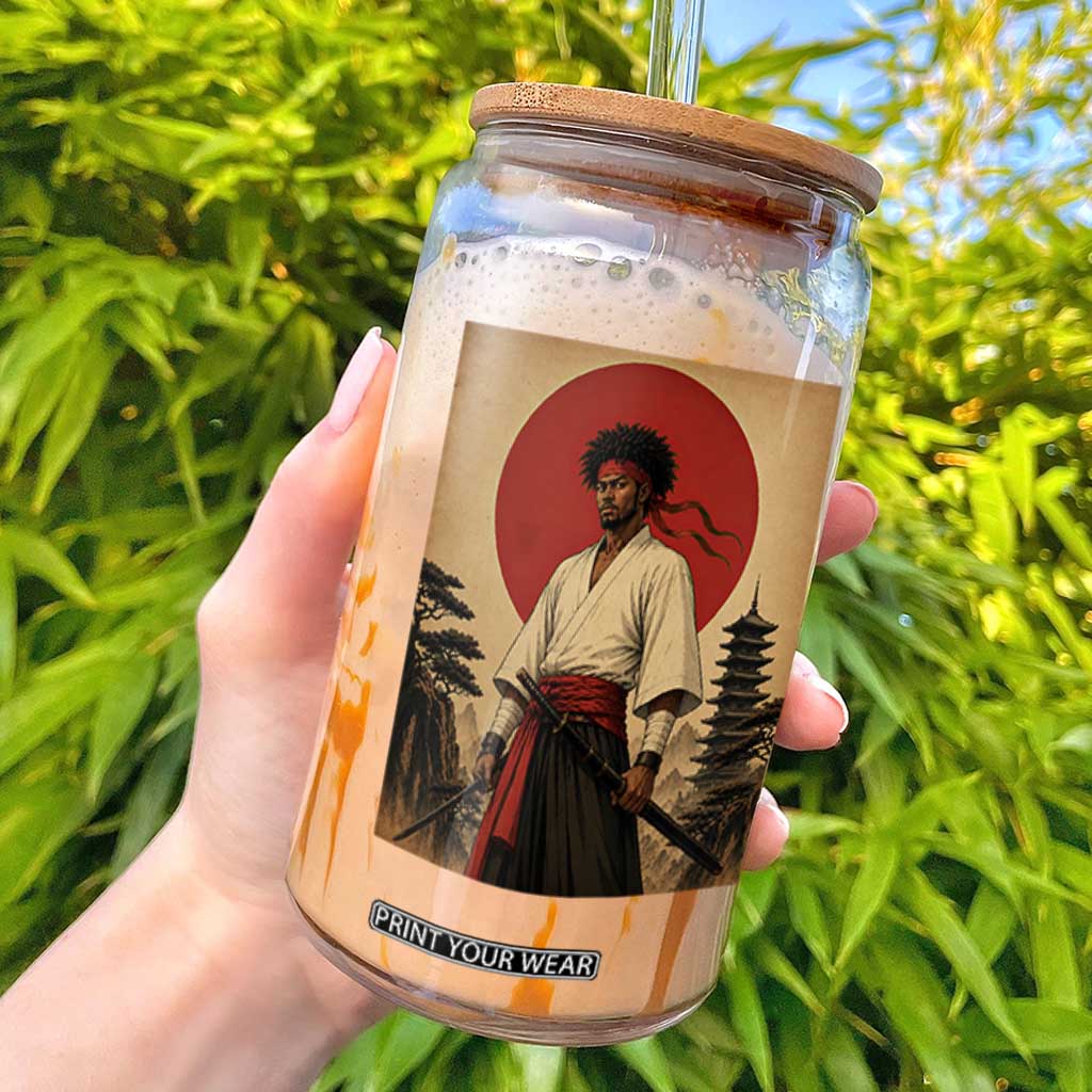 Afro American Samurai Bushido Warrior Glass Can Vintage Japanese Ukiyoe Graphic