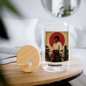 Afro American Samurai Bushido Warrior Glass Can Vintage Japanese Ukiyoe Graphic