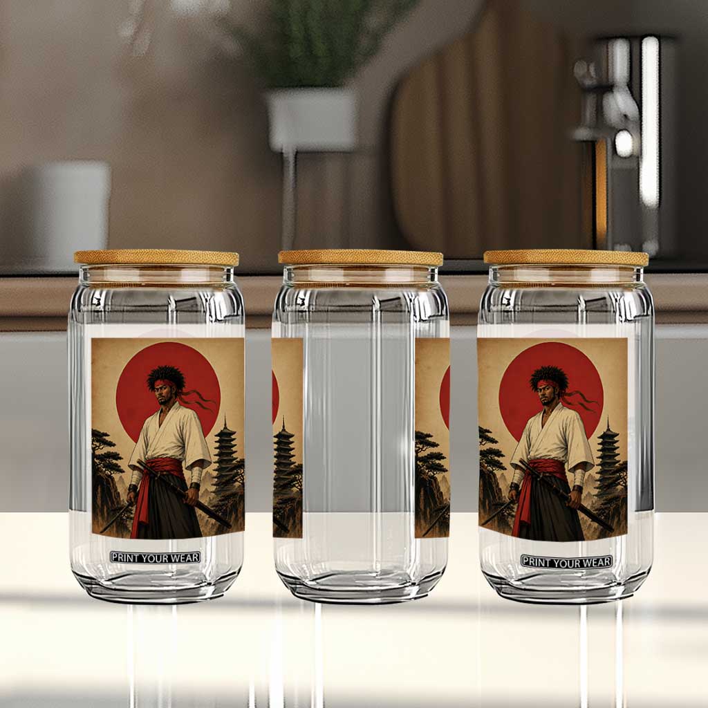 Afro American Samurai Bushido Warrior Glass Can Vintage Japanese Ukiyoe Graphic