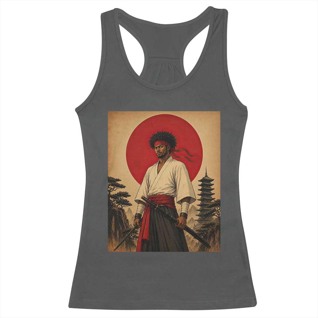 Afro American Samurai Bushido Warrior Racerback Tank Top Vintage Japanese Ukiyoe Graphic TS12 Dark Heather Print Your Wear