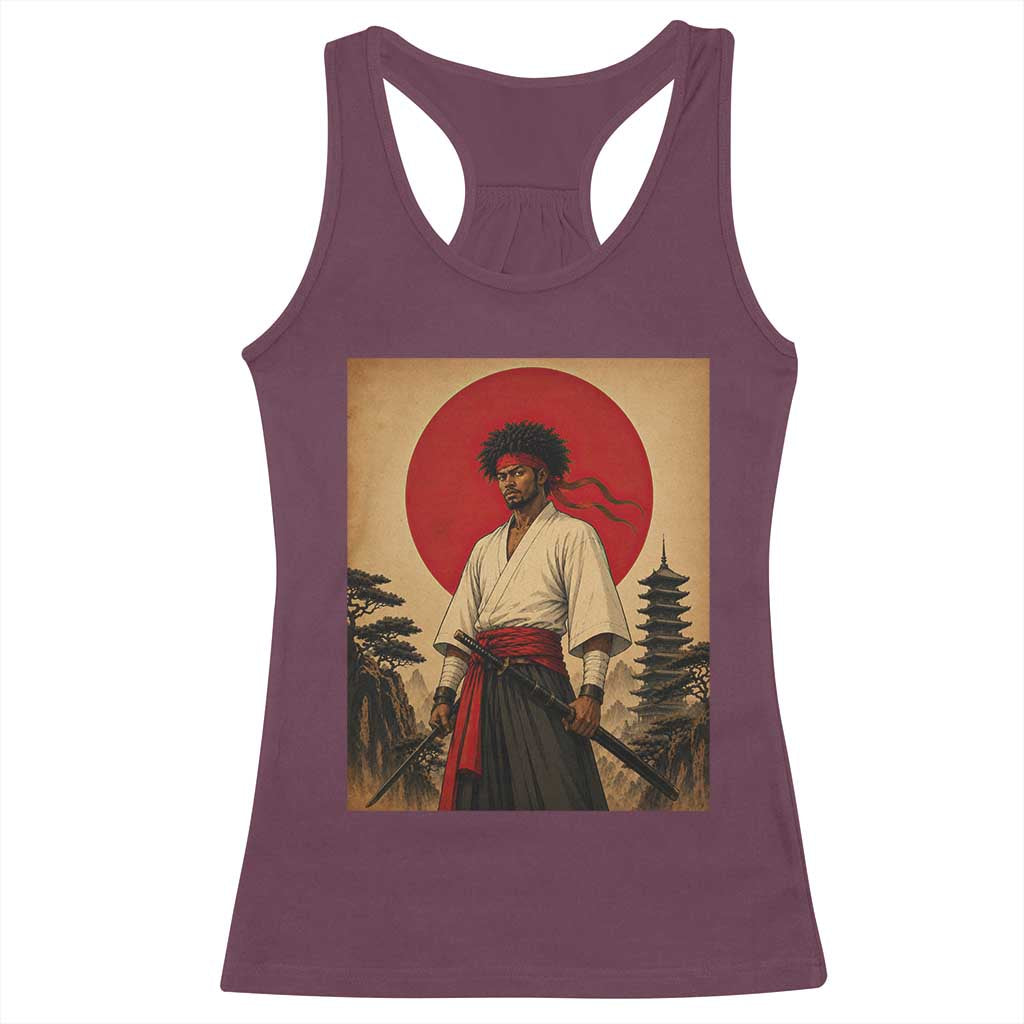 Afro American Samurai Bushido Warrior Racerback Tank Top Vintage Japanese Ukiyoe Graphic TS12 Maroon Print Your Wear
