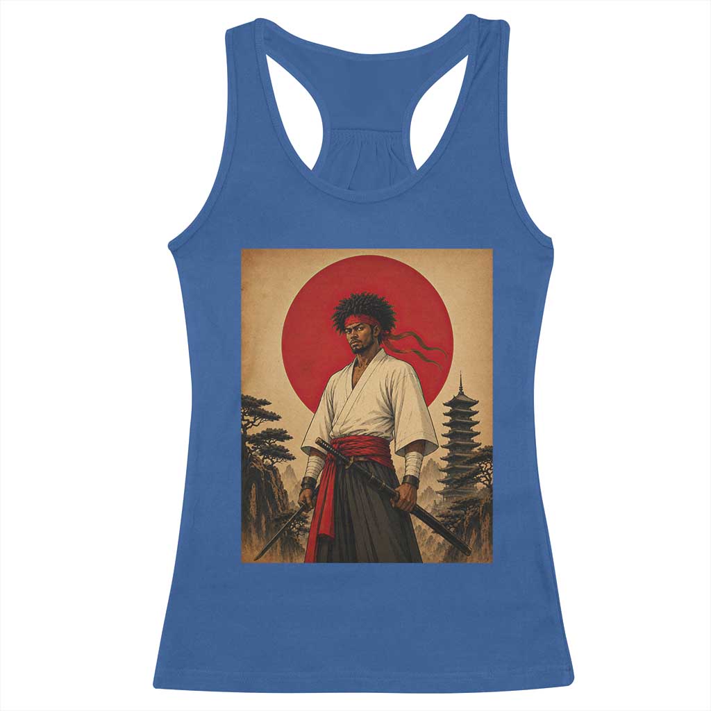 Afro American Samurai Bushido Warrior Racerback Tank Top Vintage Japanese Ukiyoe Graphic TS12 Royal Blue Print Your Wear