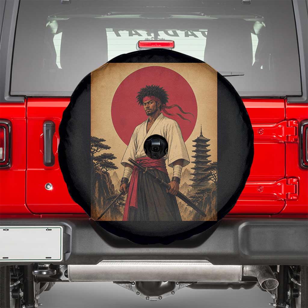 Afro American Samurai Bushido Warrior Spare Tire Cover Vintage Japanese Ukiyoe Graphic