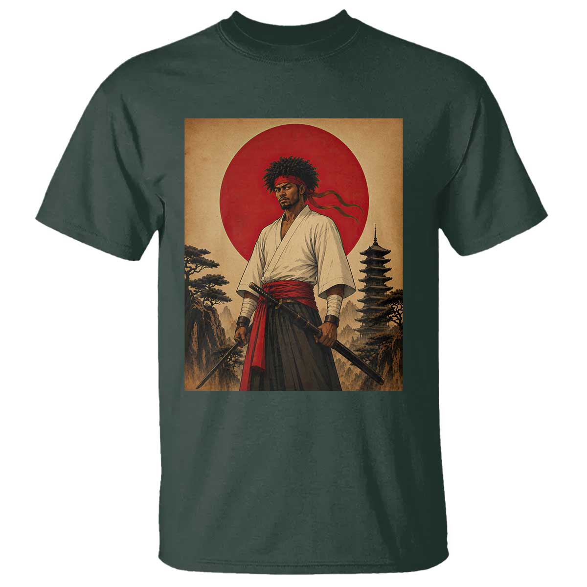 Afro American Samurai Bushido Warrior T Shirt Vintage Japanese Ukiyoe Graphic