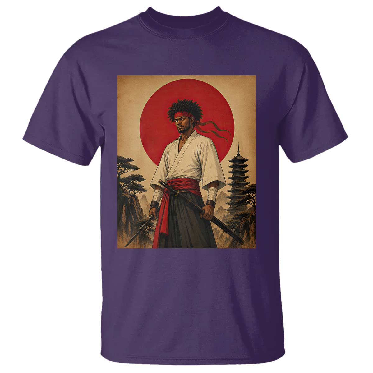 Afro American Samurai Bushido Warrior T Shirt Vintage Japanese Ukiyoe Graphic