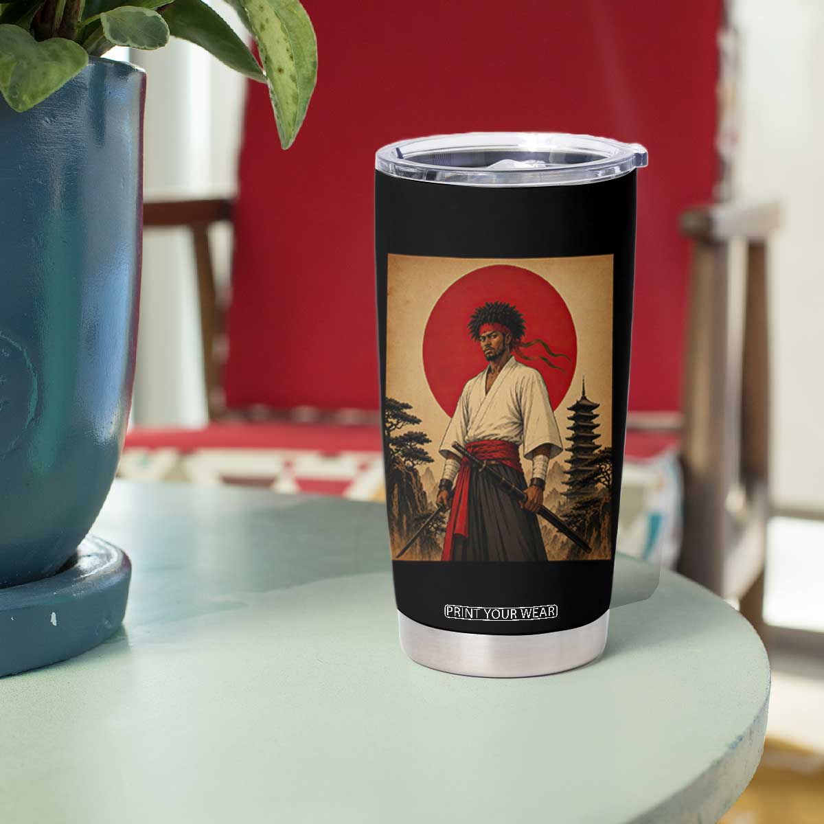 Afro American Samurai Bushido Warrior Tumbler Cup Vintage Japanese Ukiyoe Graphic