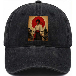 Afro American Samurai Bushido Warrior Washed Cotton Baseball Cap Vintage Japanese Ukiyoe Graphic TS12 Print Your Wear