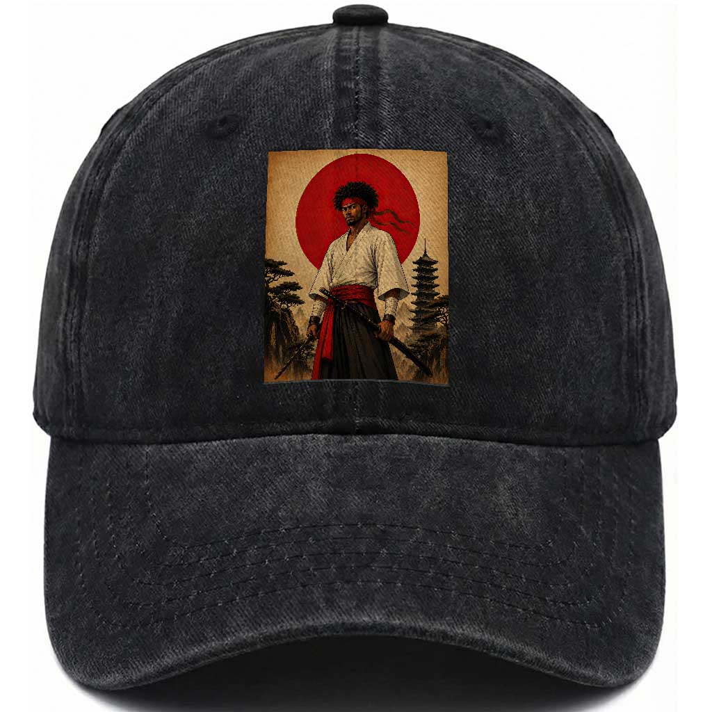 Afro American Samurai Bushido Warrior Washed Cotton Baseball Cap Vintage Japanese Ukiyoe Graphic TS12 Print Your Wear