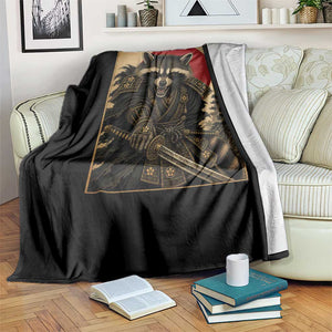 Funny Samurai Raccoon Throw Blanket Vintage Japanese Ukiyoe Warrior Graphic