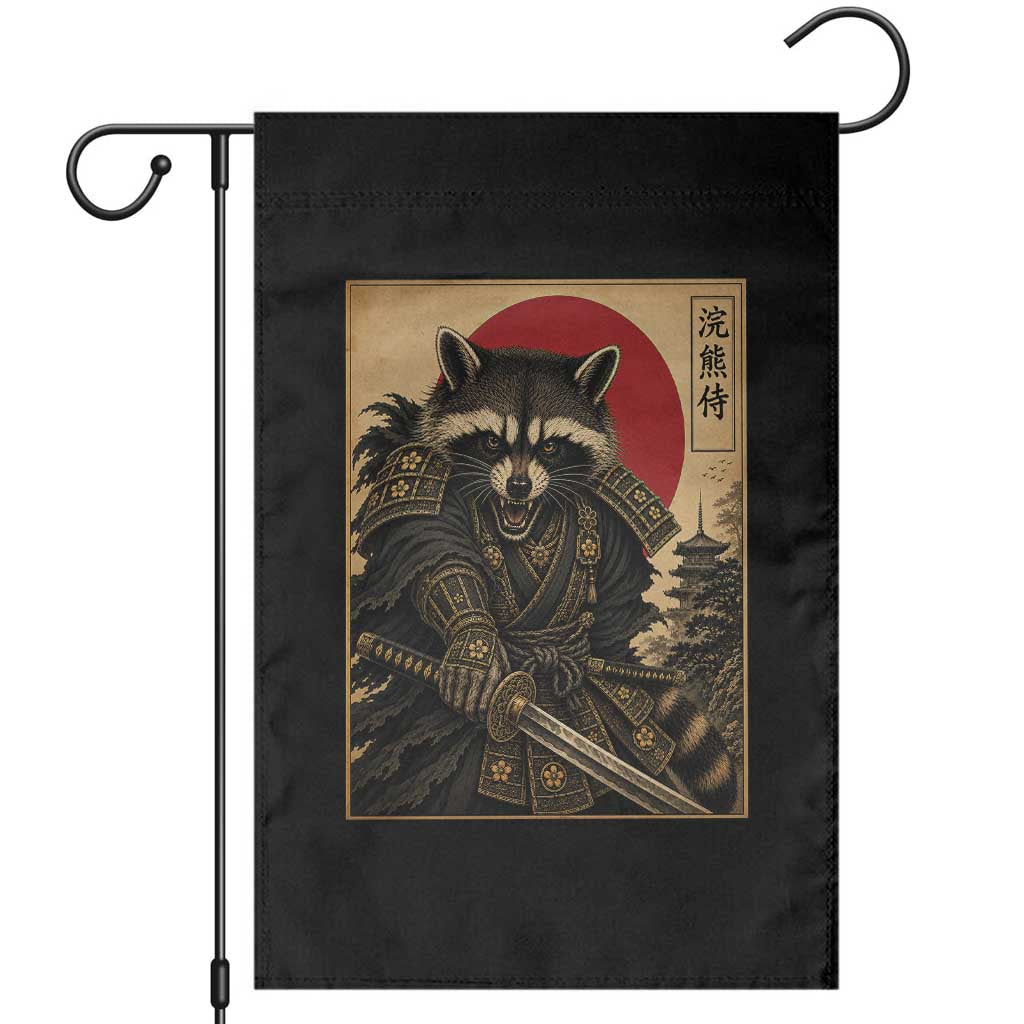 Funny Samurai Raccoon Garden Flag Vintage Japanese Ukiyoe Warrior Graphic TS12 Black Print Your Wear