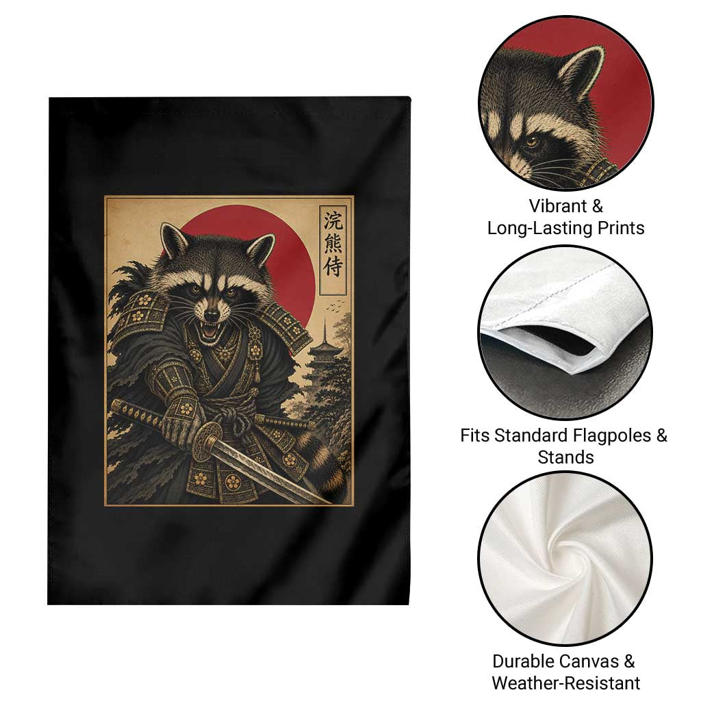 Funny Samurai Raccoon Garden Flag Vintage Japanese Ukiyoe Warrior Graphic