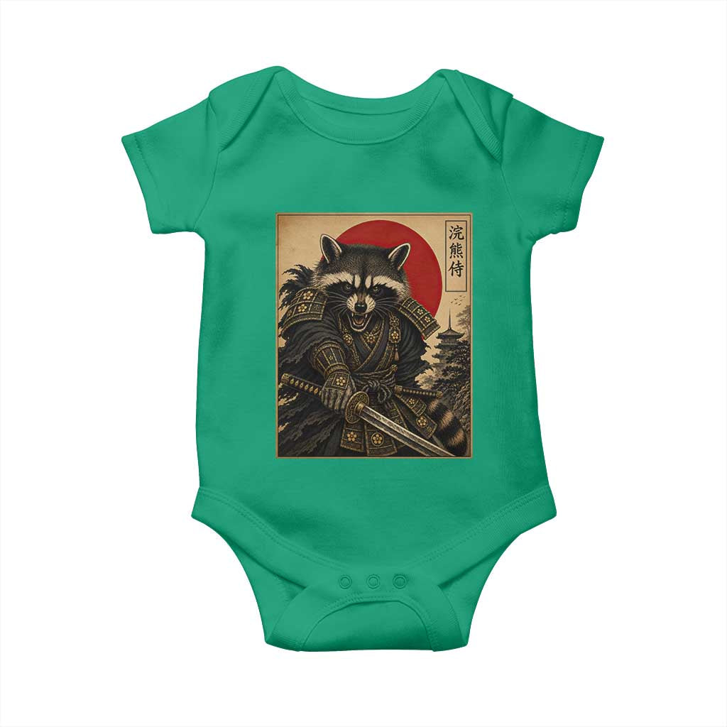 Funny Samurai Raccoon Baby Onesie Vintage Japanese Ukiyoe Warrior Graphic