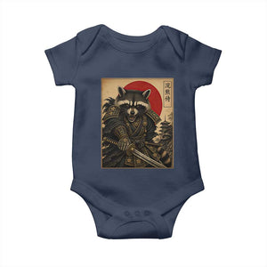 Funny Samurai Raccoon Baby Onesie Vintage Japanese Ukiyoe Warrior Graphic