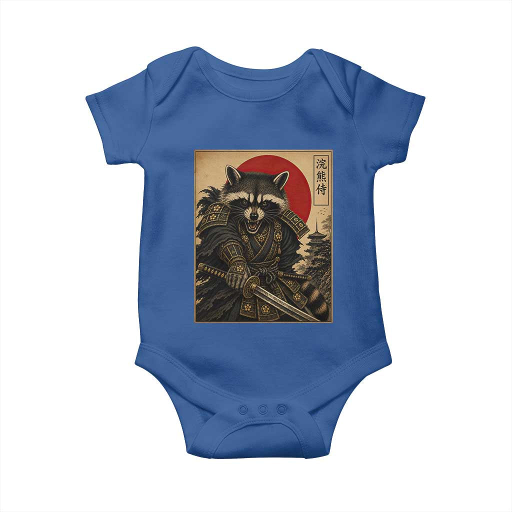 Funny Samurai Raccoon Baby Onesie Vintage Japanese Ukiyoe Warrior Graphic
